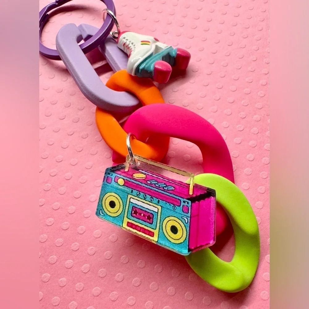 New Roller Skate & Boombox Nostalgic Retro 80s 90s Style Keychain - 4.25”